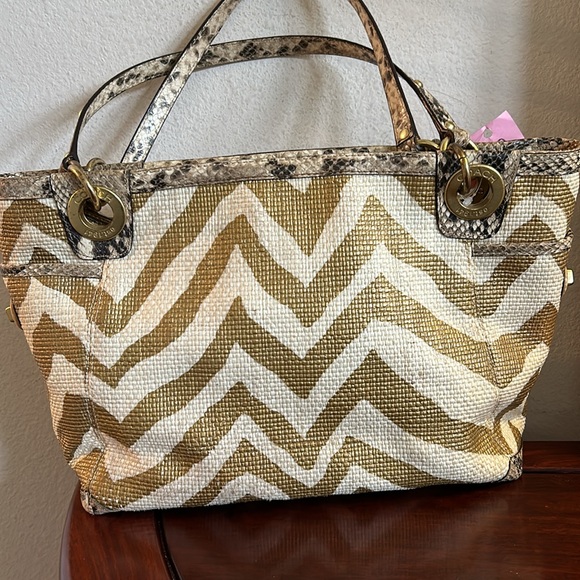 Coach Straw and Snake accented Satchel - Picture 4 of 13